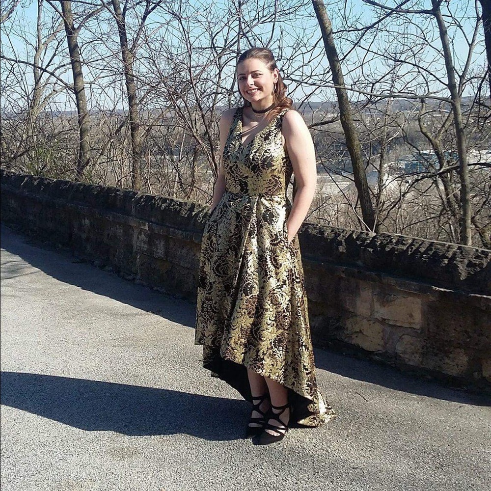 Black and gold prom dress